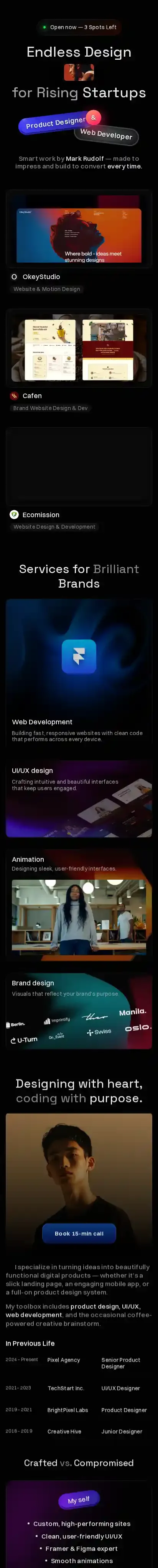 Markfolio home page on mobile