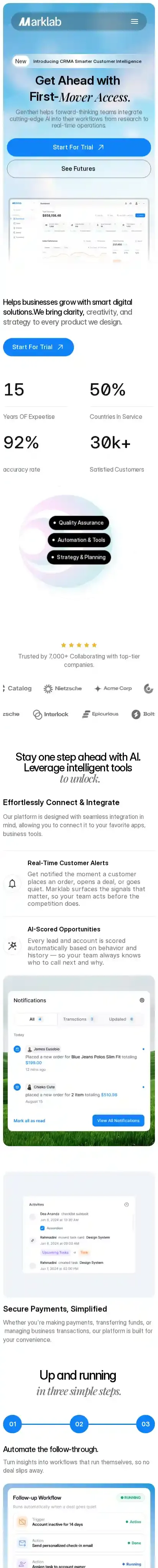 Marklab home page on mobile