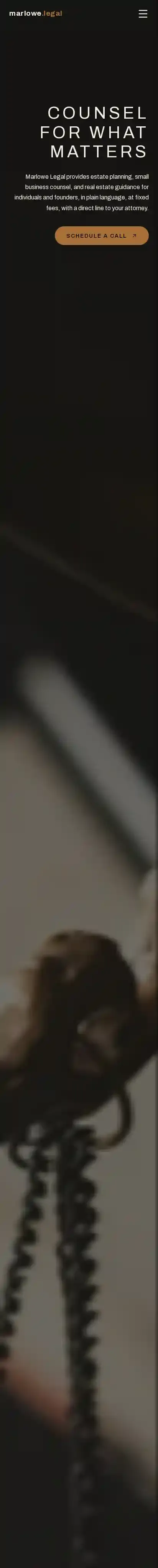 MarloweLegal home page on mobile