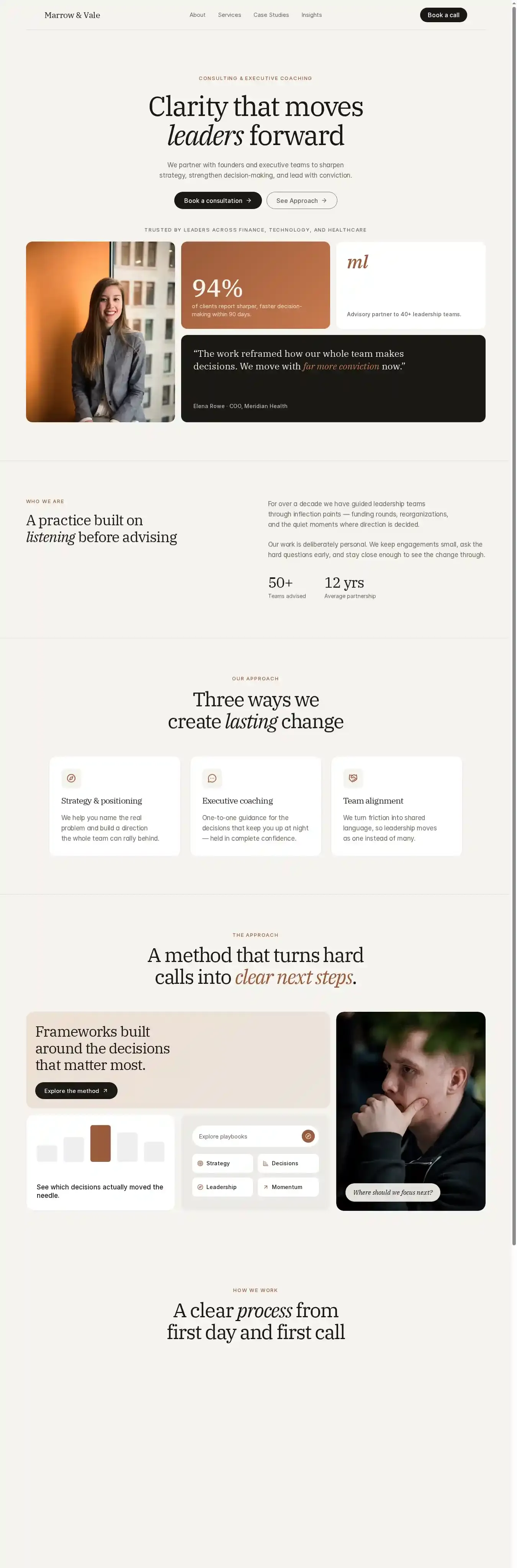 Marrow & Vale home page on desktop