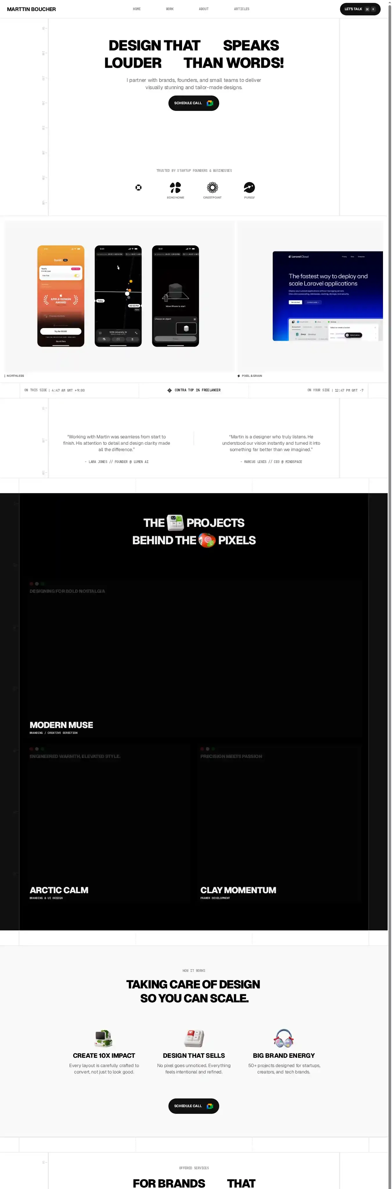 Marttin home page on desktop