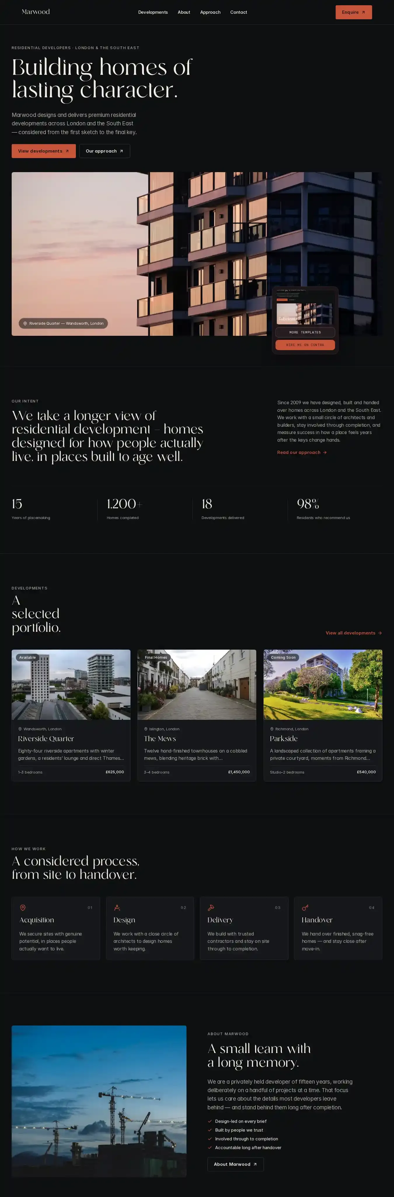 Marwood home page on desktop