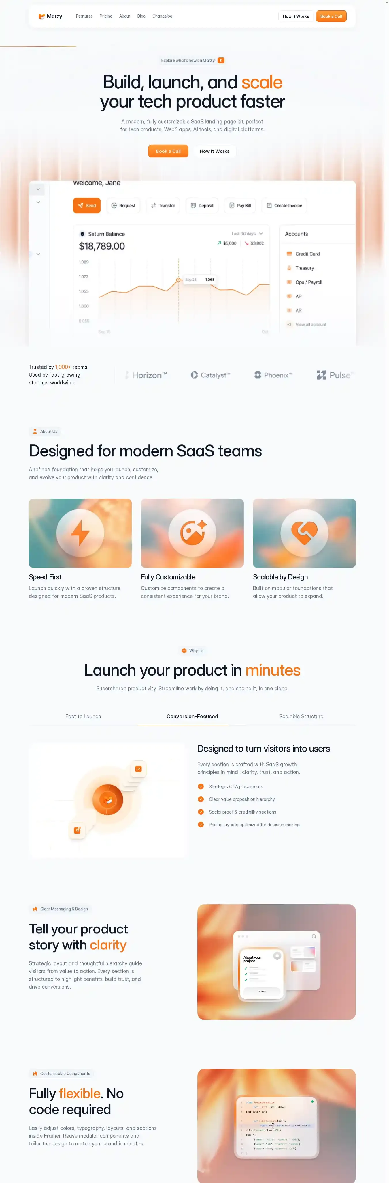 Marzy home page on desktop