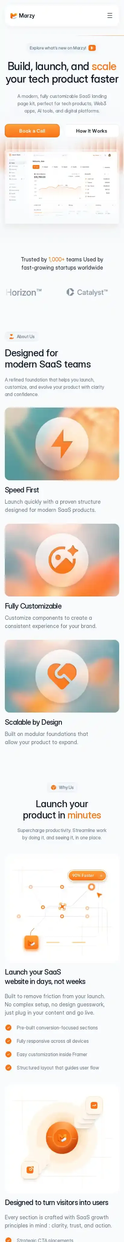 Marzy home page on mobile