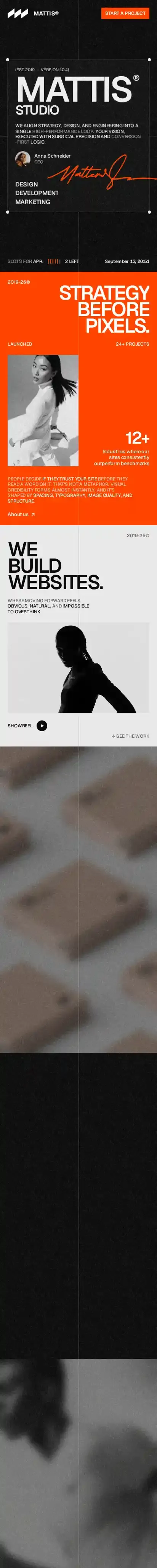 Mattis home page on mobile