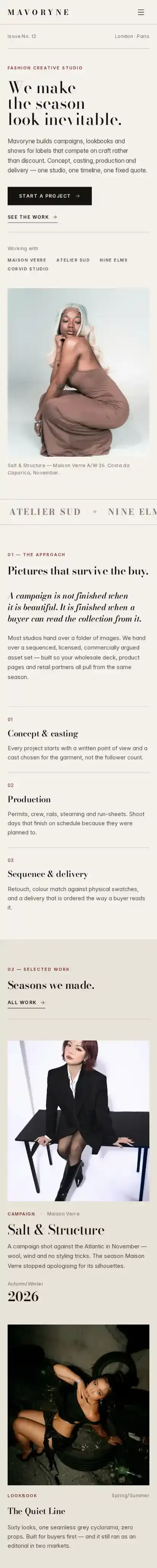 Mavoryne home page on mobile