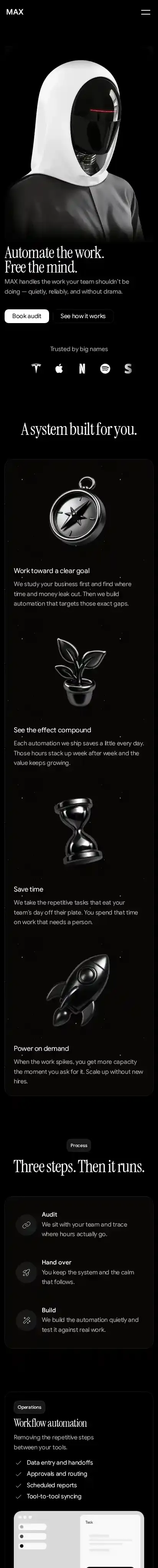 MAX Automation home page on mobile