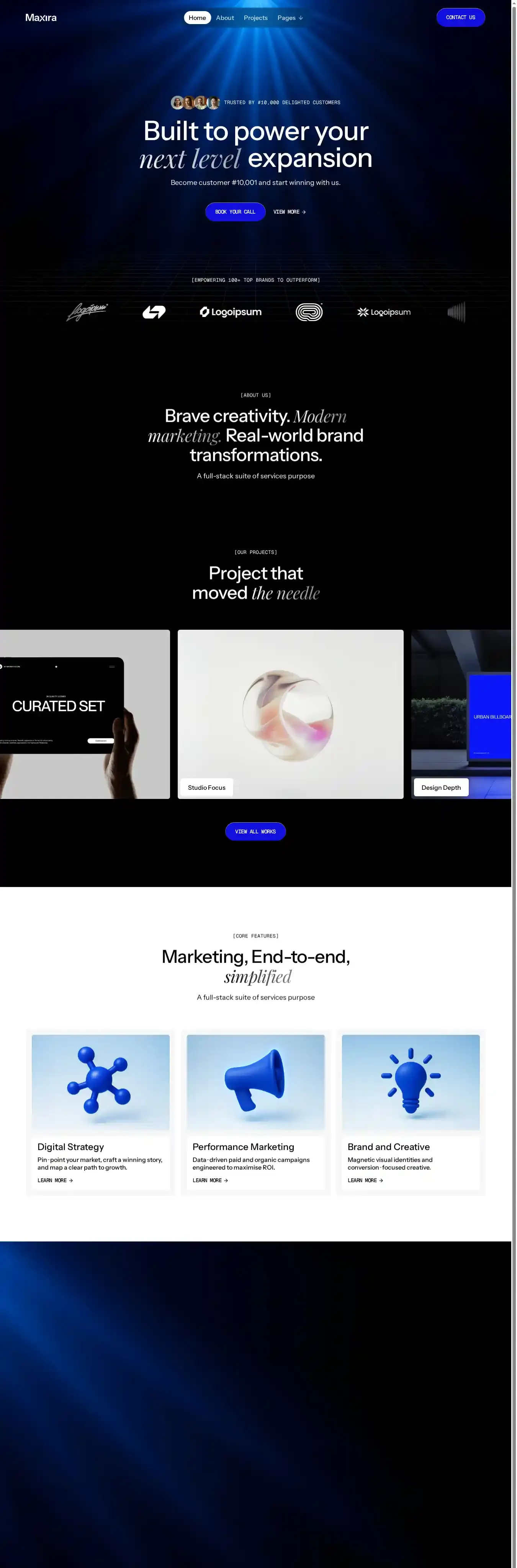 Maxira X home page on desktop