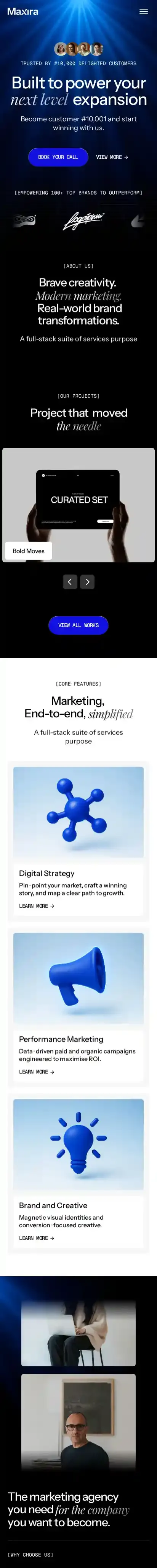 Maxira X home page on mobile