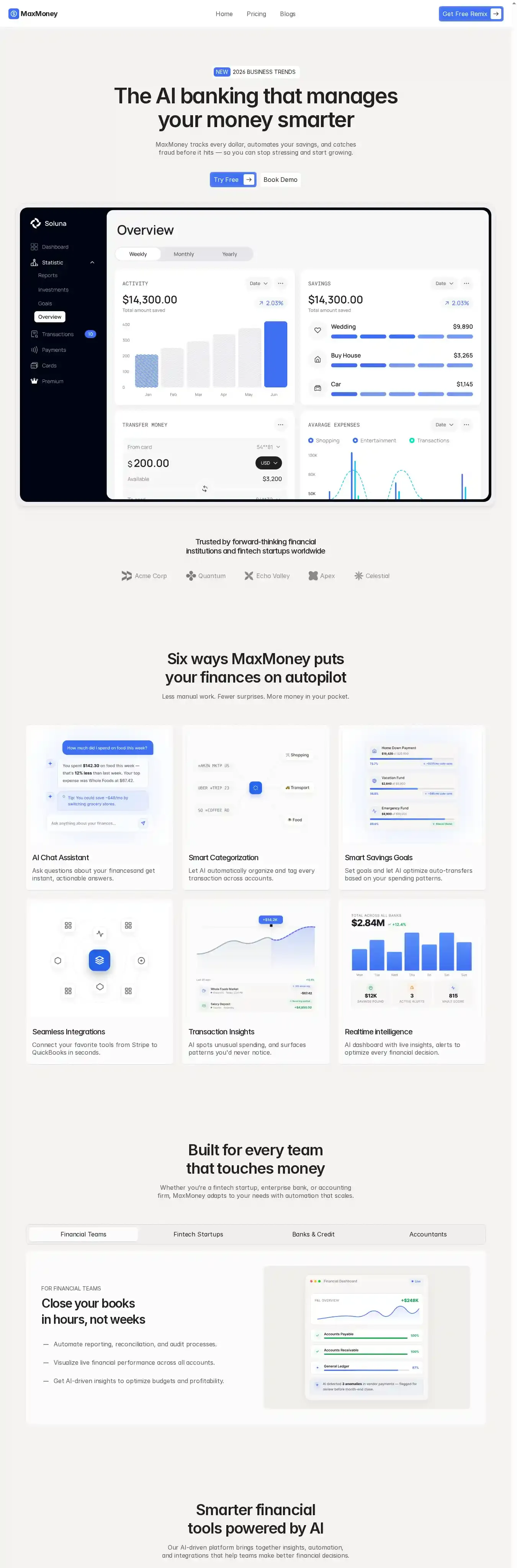 MaxMoney home page on desktop