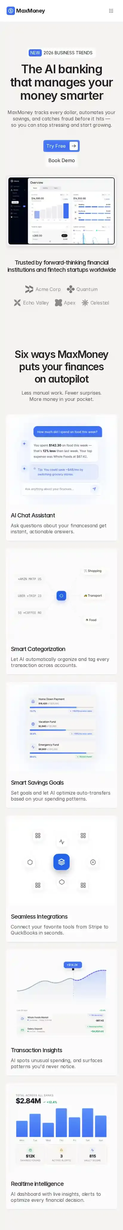MaxMoney home page on mobile