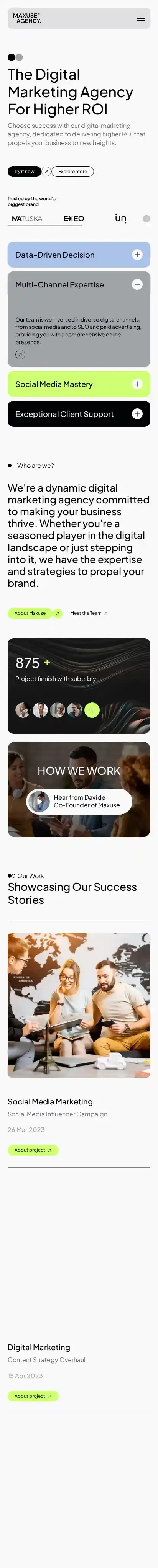 Maxuse home page on mobile