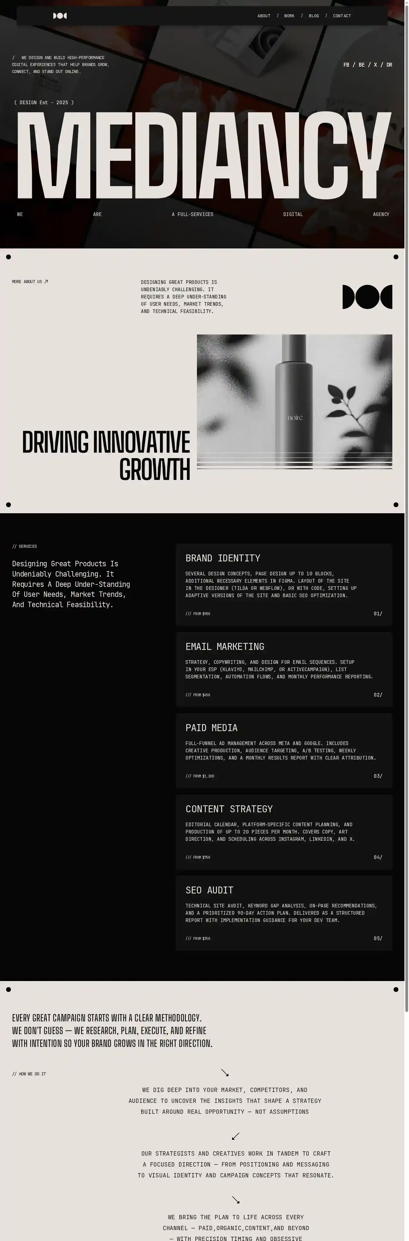 Mediancy home page on desktop