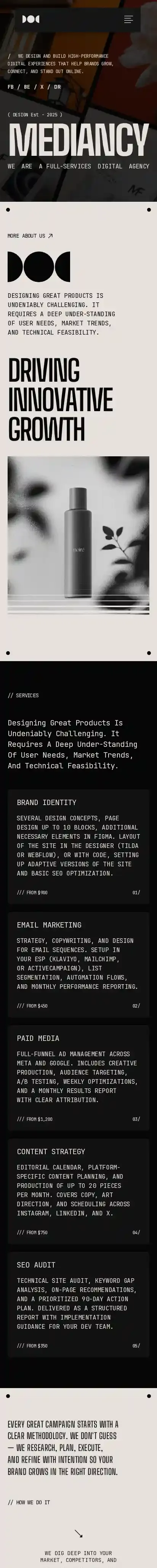 Mediancy home page on mobile