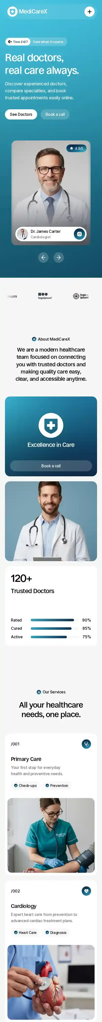 Medicarex home page on mobile