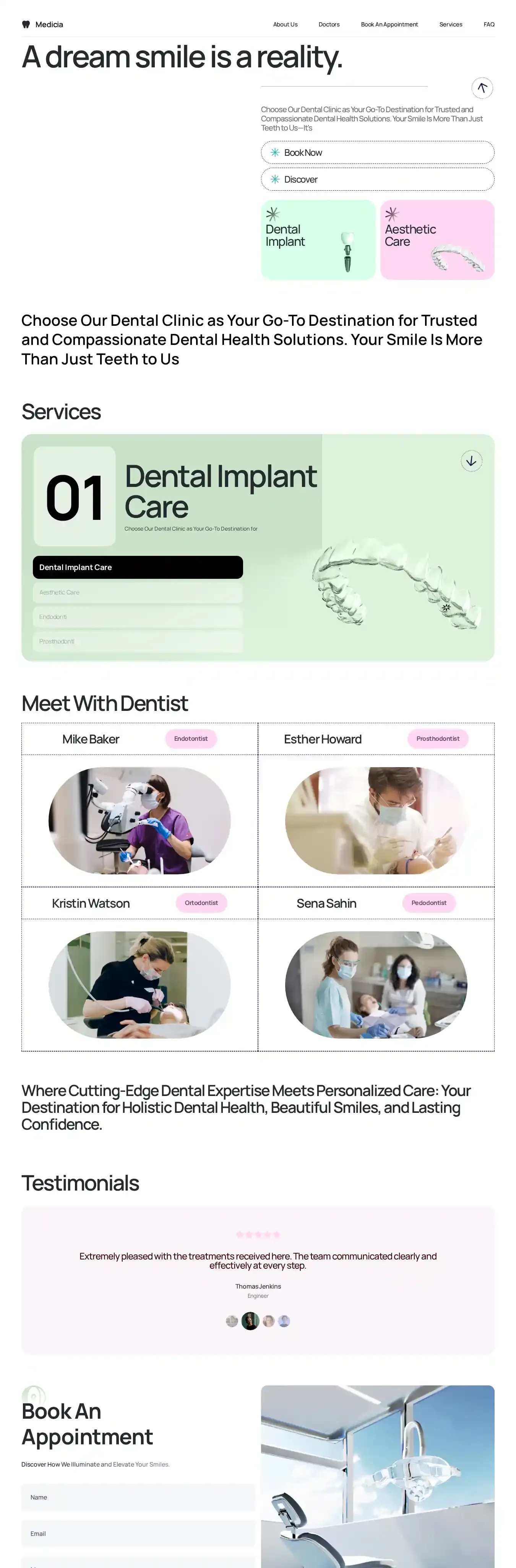 Medicia home page on desktop