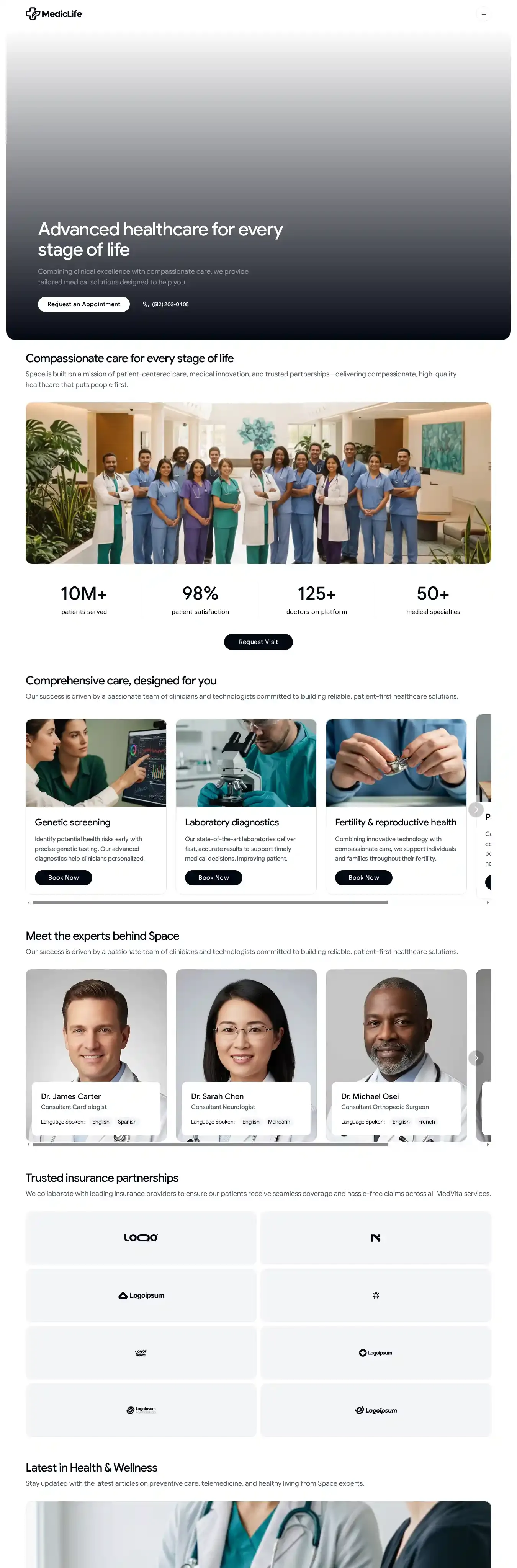 MedicLife home page on desktop