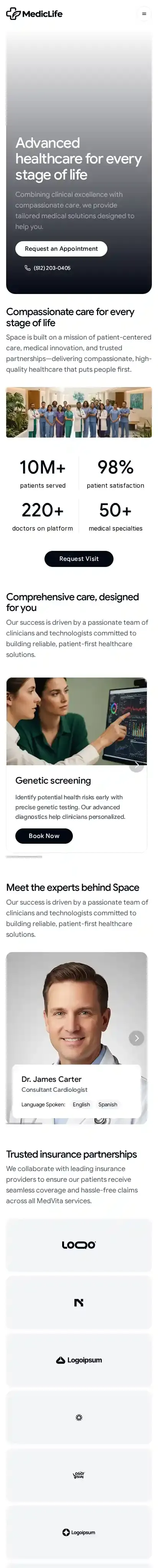 MedicLife home page on mobile