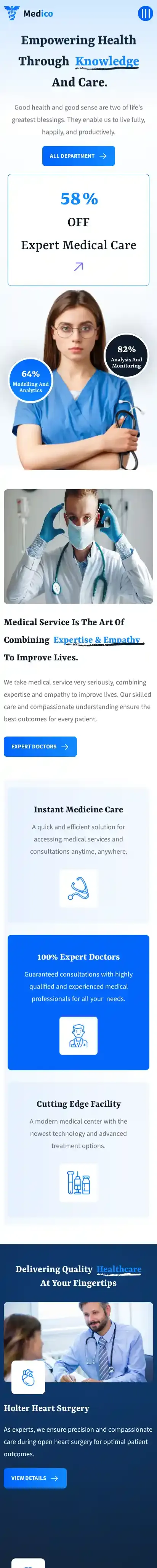 Medico home page on mobile
