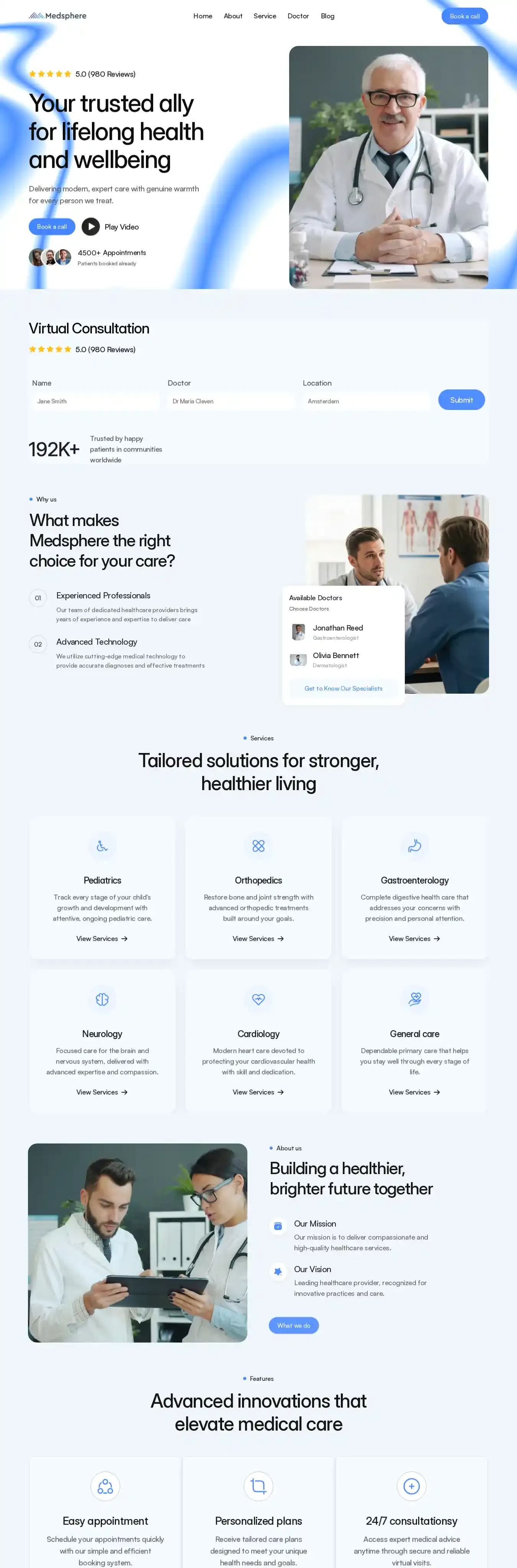 MediSphere home page on desktop