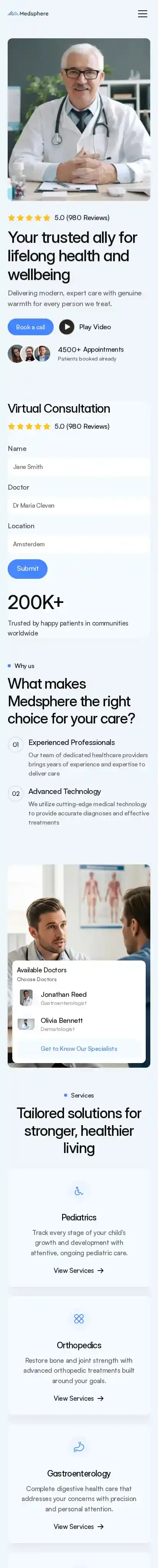 MediSphere home page on mobile