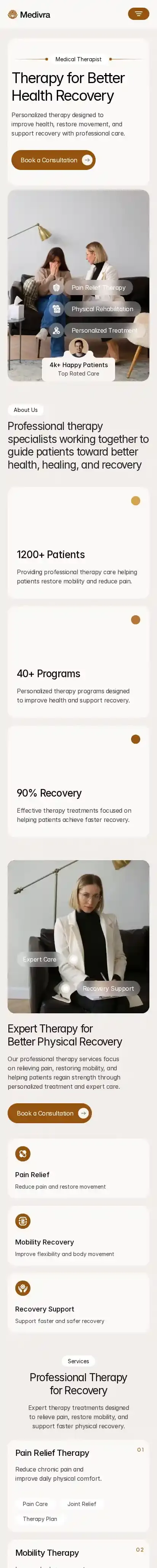 Medivra home page on mobile