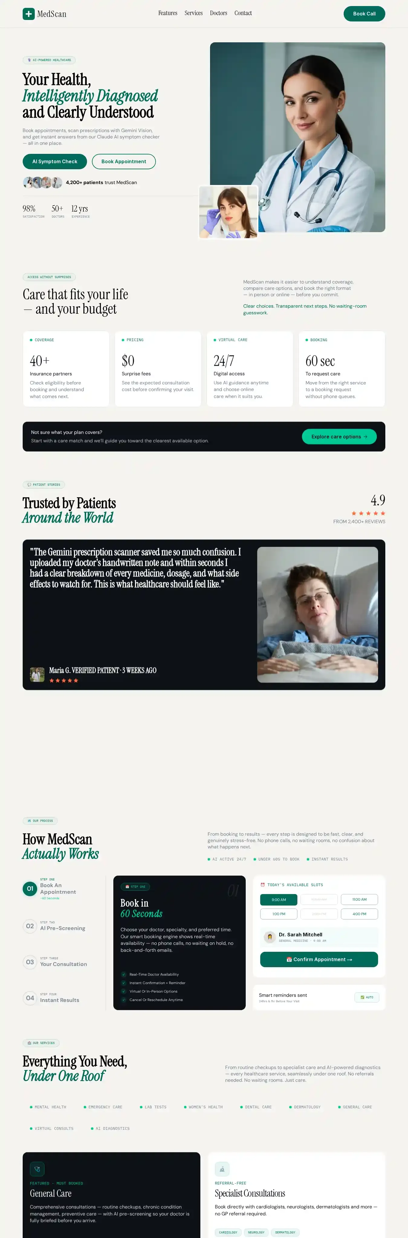 MedScan Care Hub home page on desktop