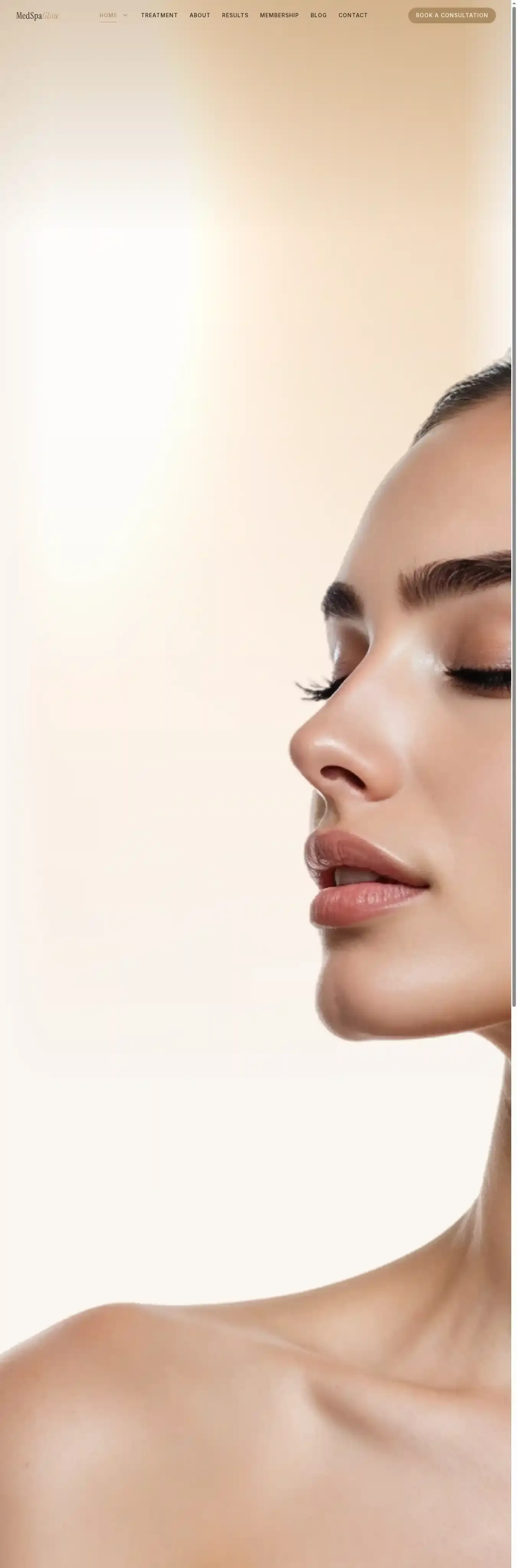 MedSpa Glow home page on desktop