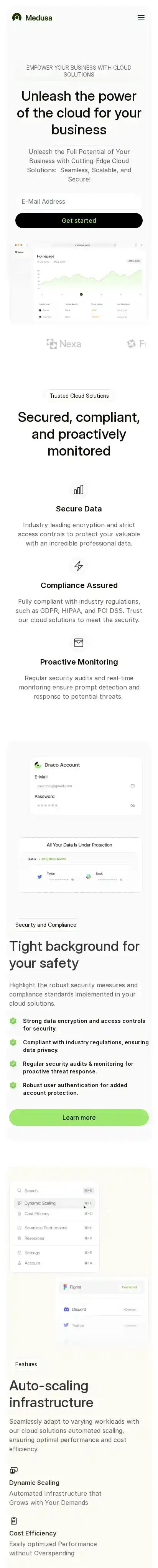 Medusa home page on mobile