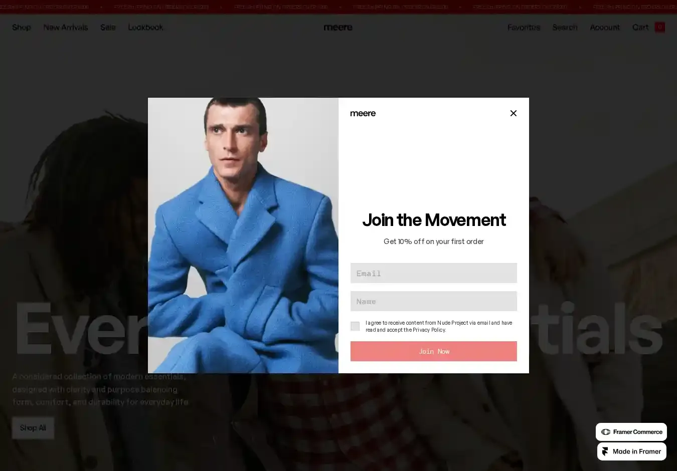 Meere home page on desktop