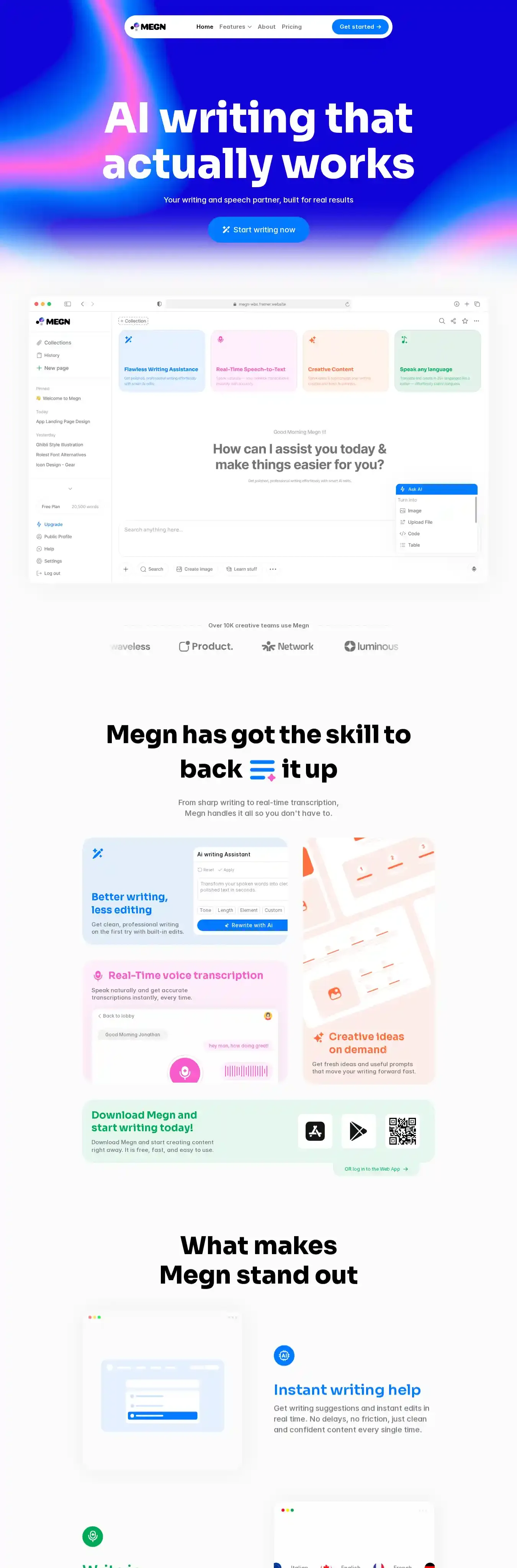 Megn home page on desktop