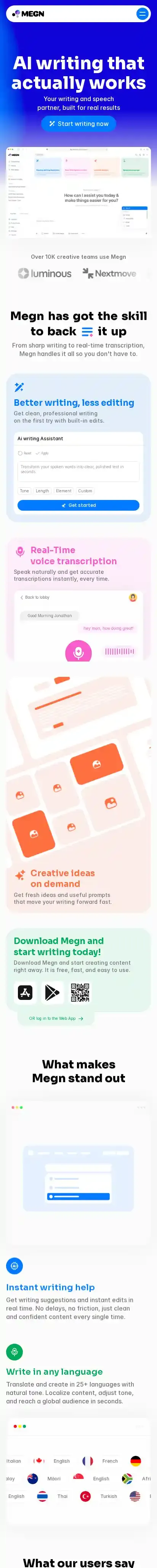 Megn home page on mobile