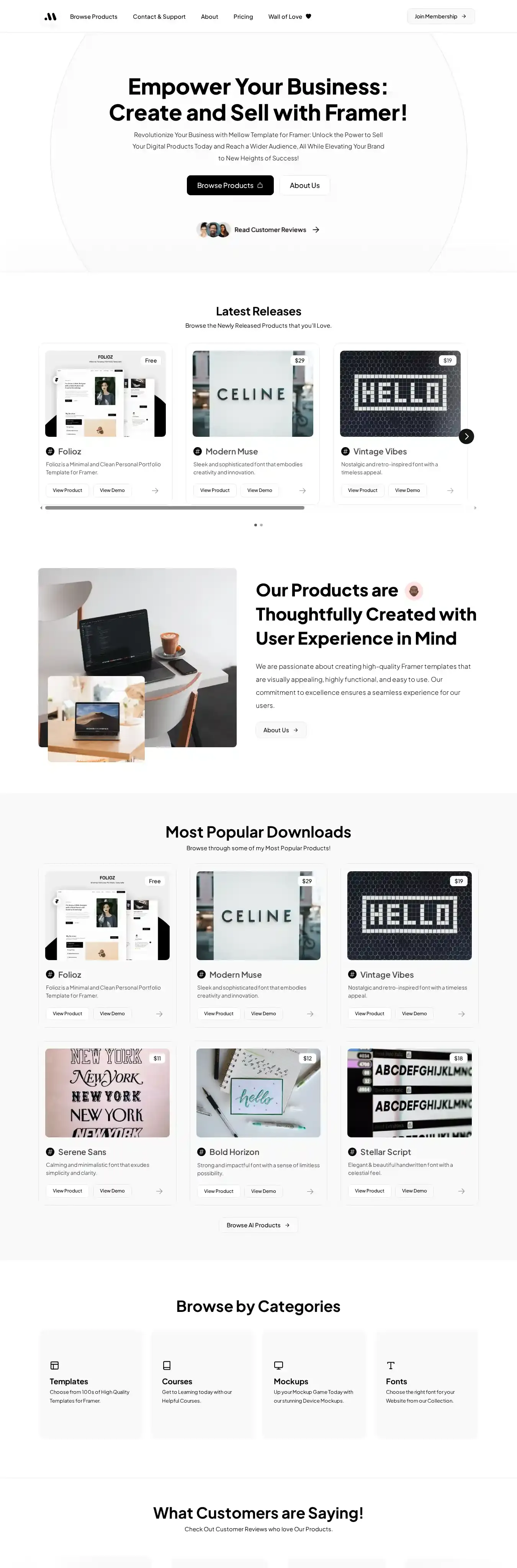 Mellow home page on desktop