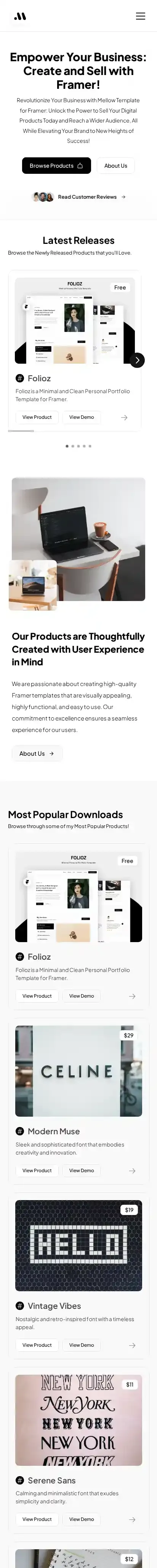 Mellow home page on mobile