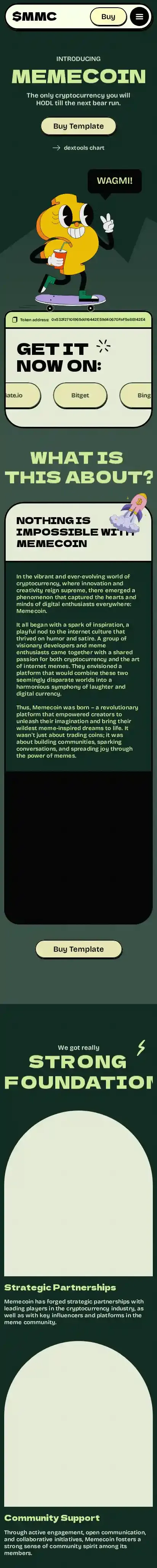 Memecoin home page on mobile