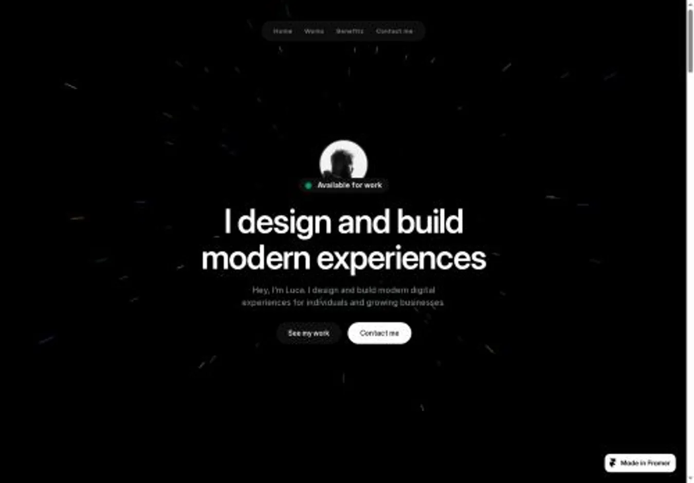 Memento home page on desktop