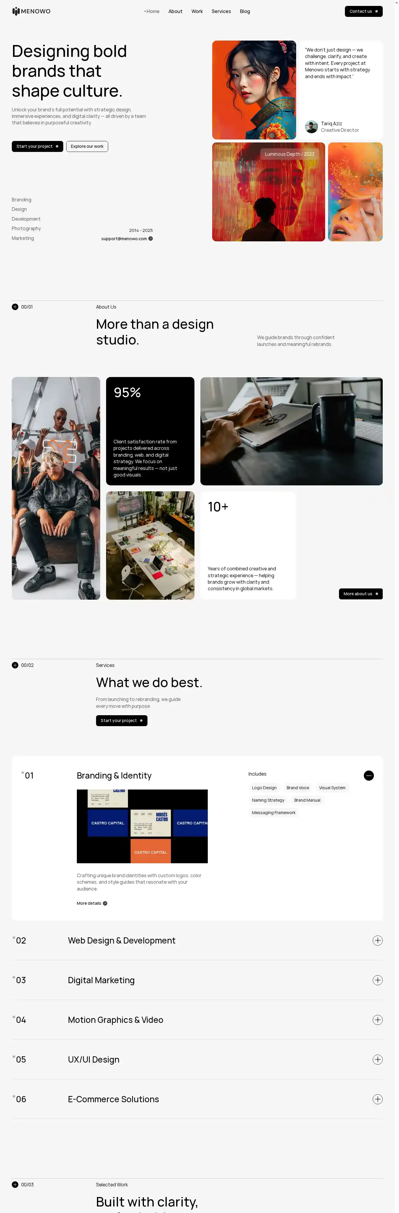 Menowo home page on desktop