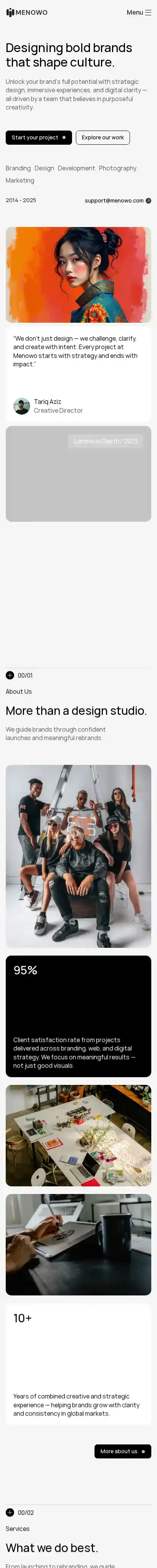 Menowo home page on mobile