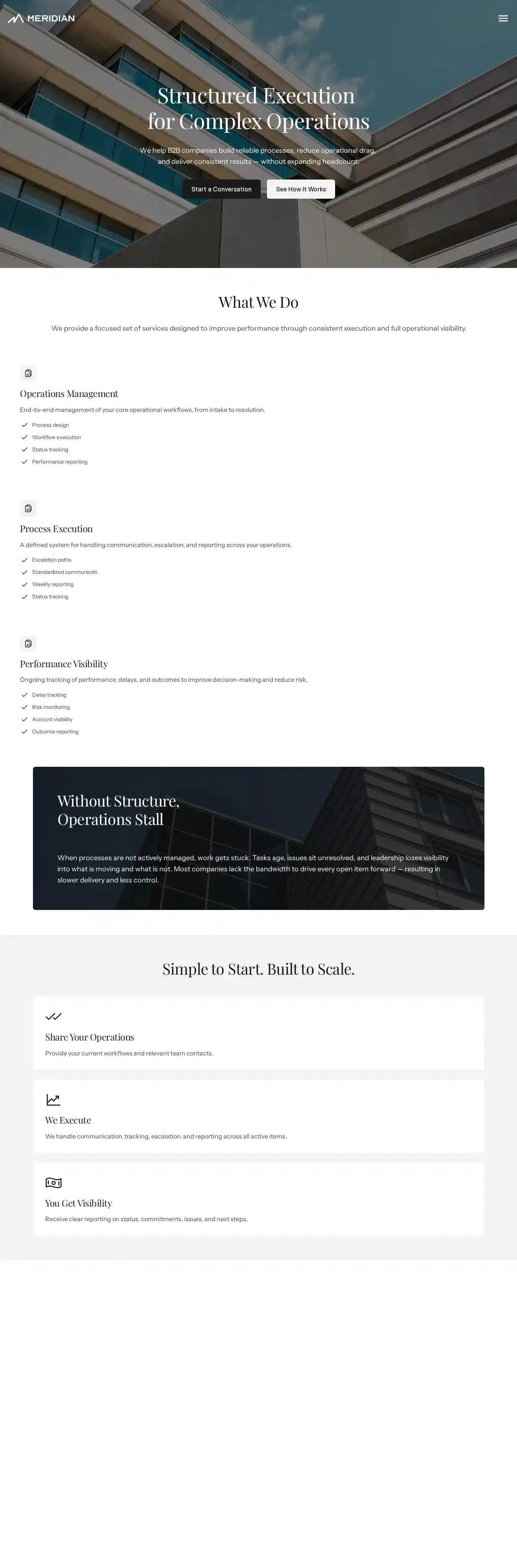 Meridiani home page on desktop