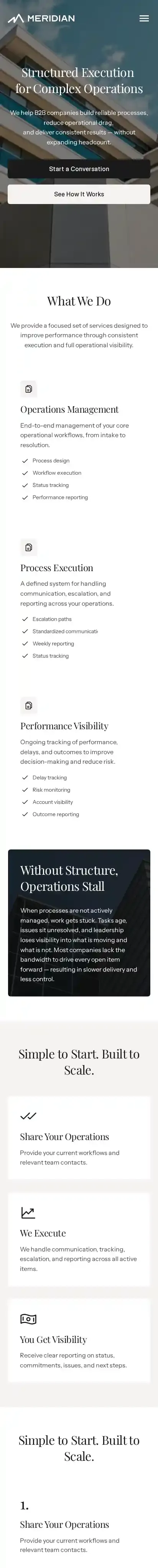 Meridiani home page on mobile
