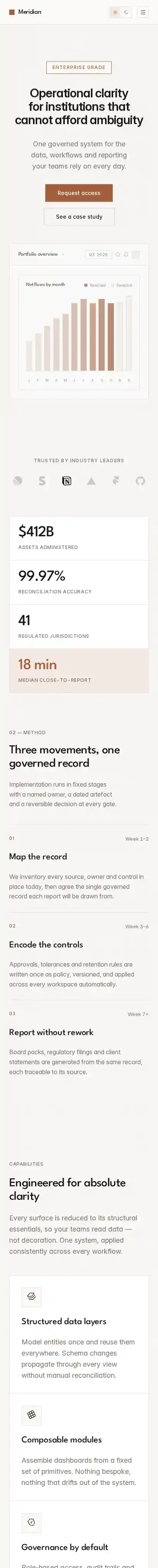 MeridianSaaS home page on mobile