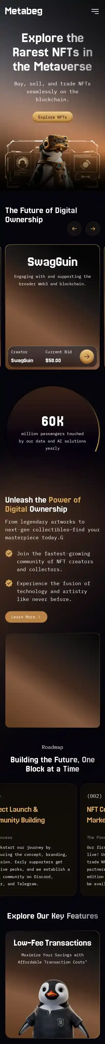 Metabeg home page on mobile