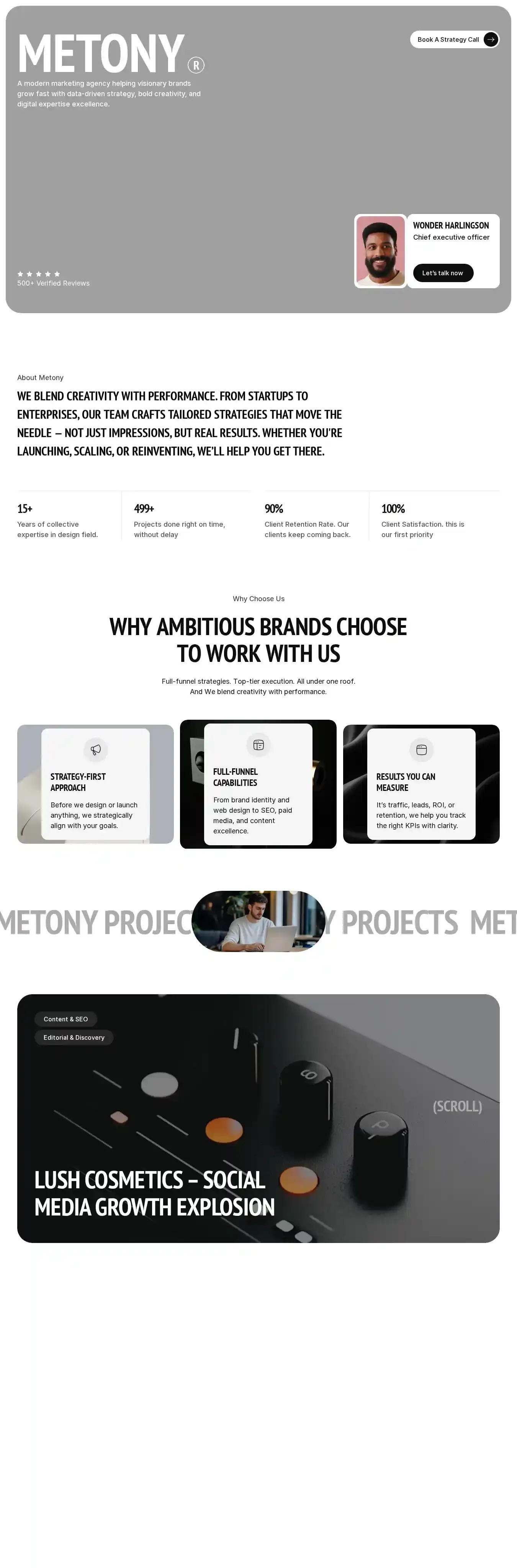 Metony home page on desktop
