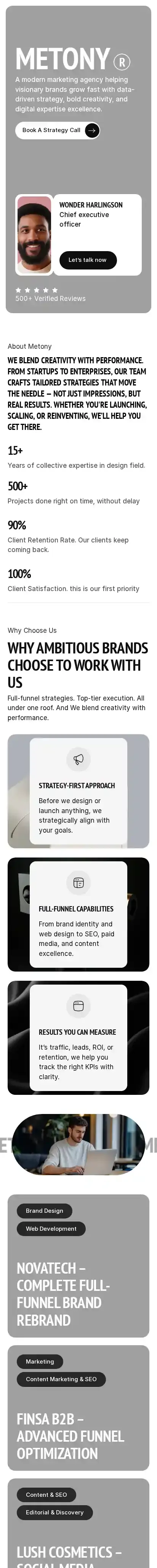 Metony home page on mobile