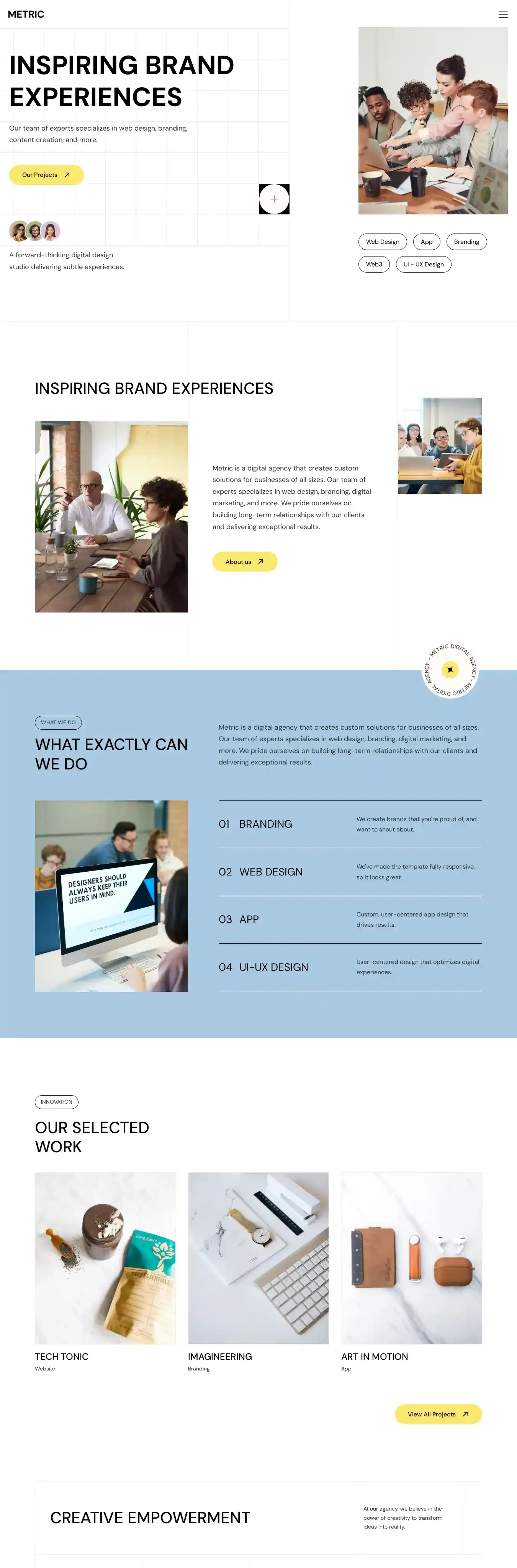 Metric home page on desktop