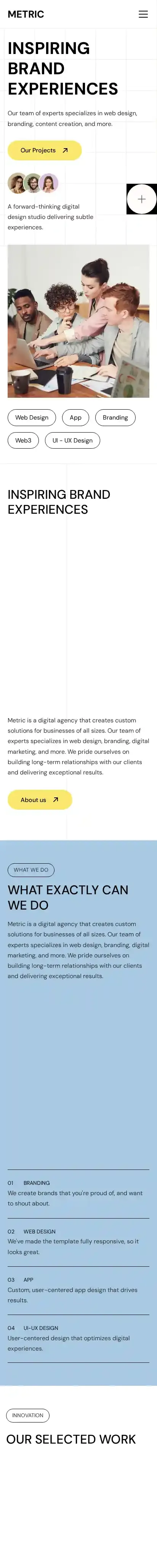 Metric home page on mobile