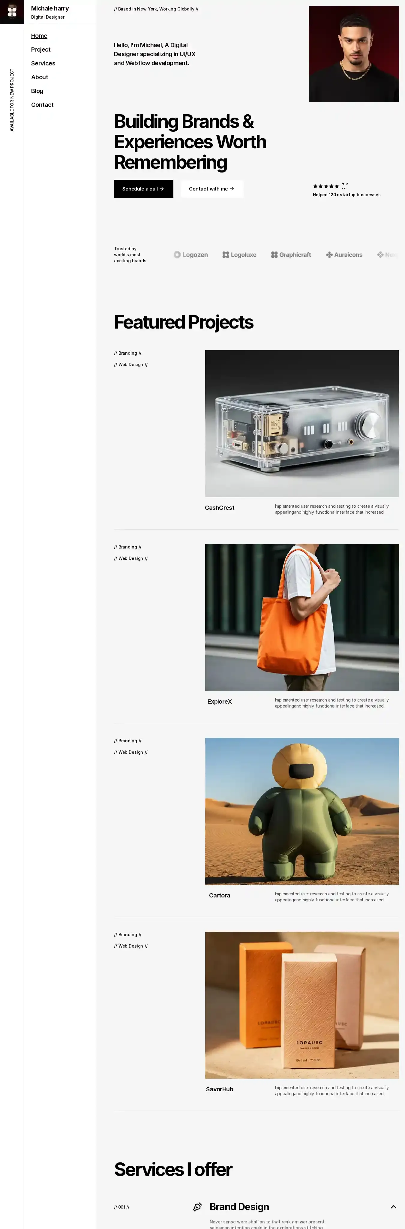 Michael Harry home page on desktop