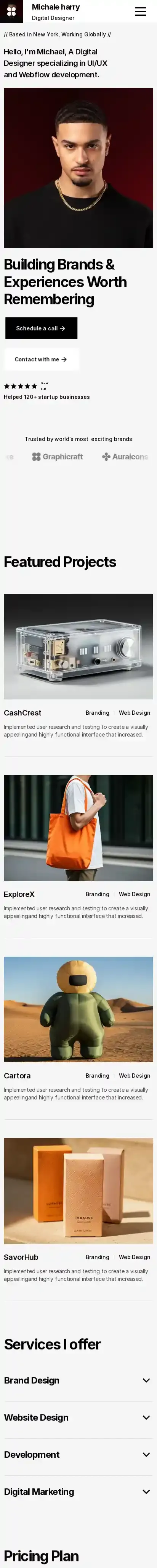 Michael Harry home page on mobile