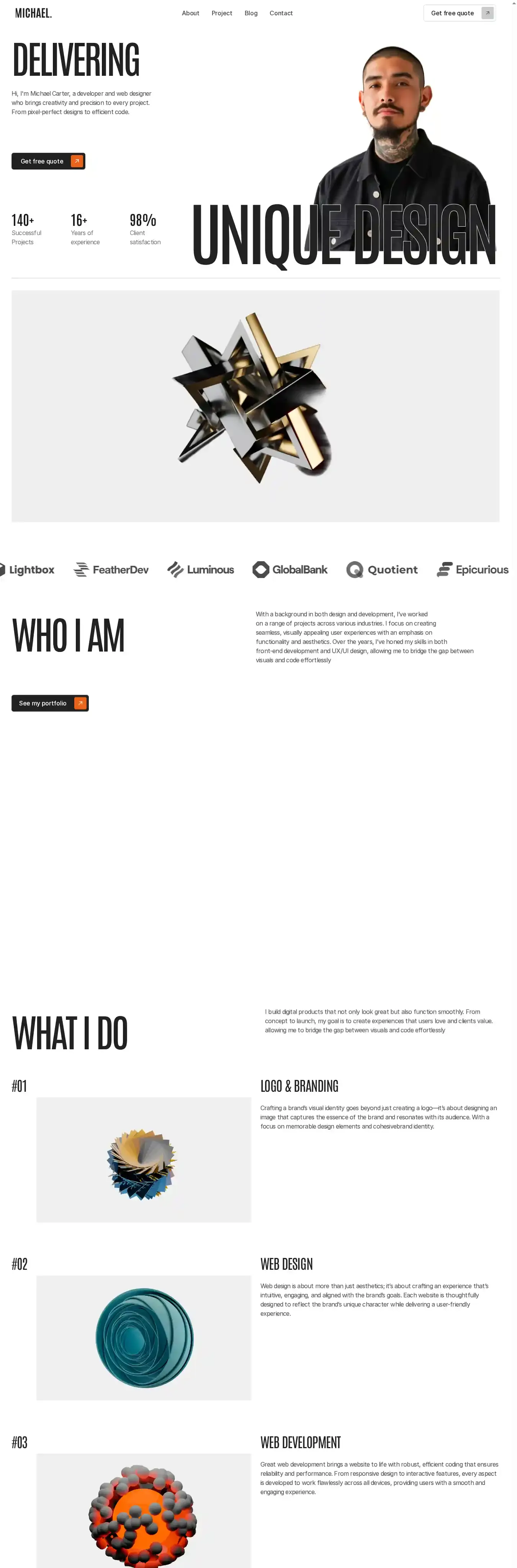 Micheel home page on desktop