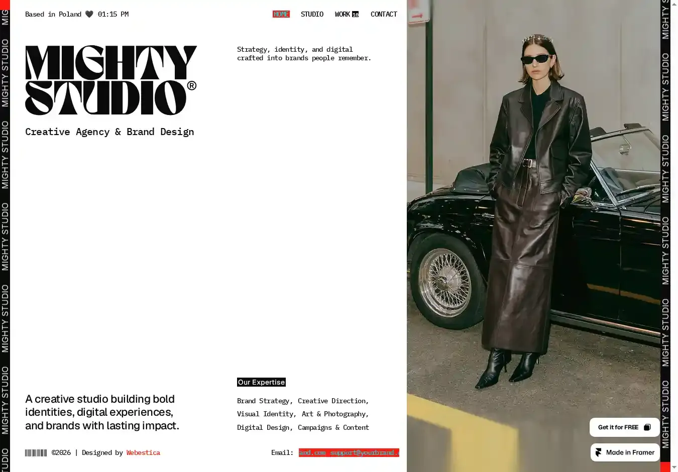 Mighty Studio home page on desktop